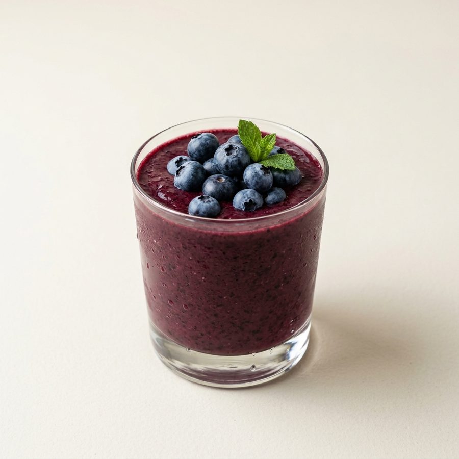 Berry smoothie topped with blueberries