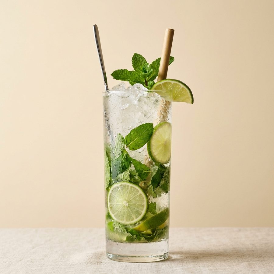 Virgin mojito mocktail with mint and lime